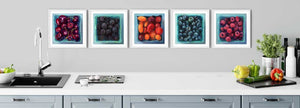 Art prints of summer berry oil paintings by Jo Bradney, food art for kitchen wall decor