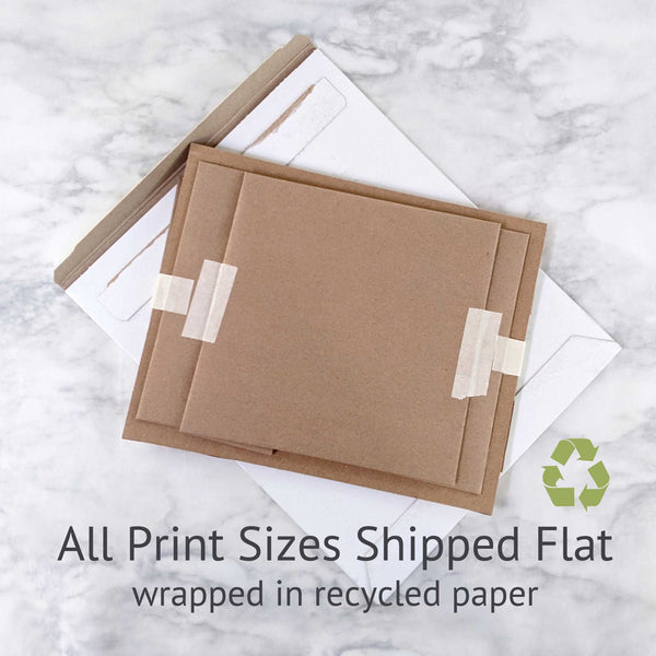 All giclee art print sizes ship flat using cardboard and paper