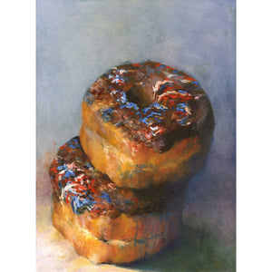 Star Spangled Splurge - Chocolate Donut Art Print - cake still life oil painting by Jo Bradney of Galleria Fresco