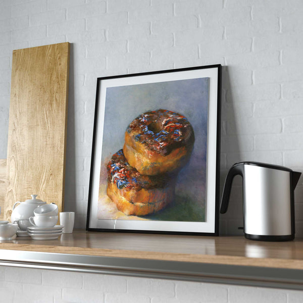 Star Spangled Splurge - Chocolate Donut Art Print on a cafe kitchen wall.