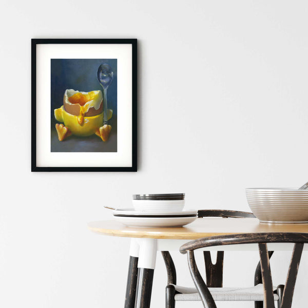 Dipping Into the Nest Egg - Funny Kitchen Art Print - food still life oil painting by Jo Bradney of Galleria Fresco