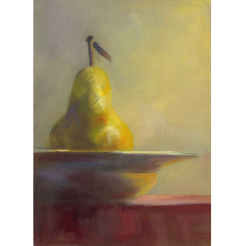 Gilded Pear on Marsala Red - Archival Giclee Art Print - fruit still life oil painting by Jo Bradney of Galleria Fresco