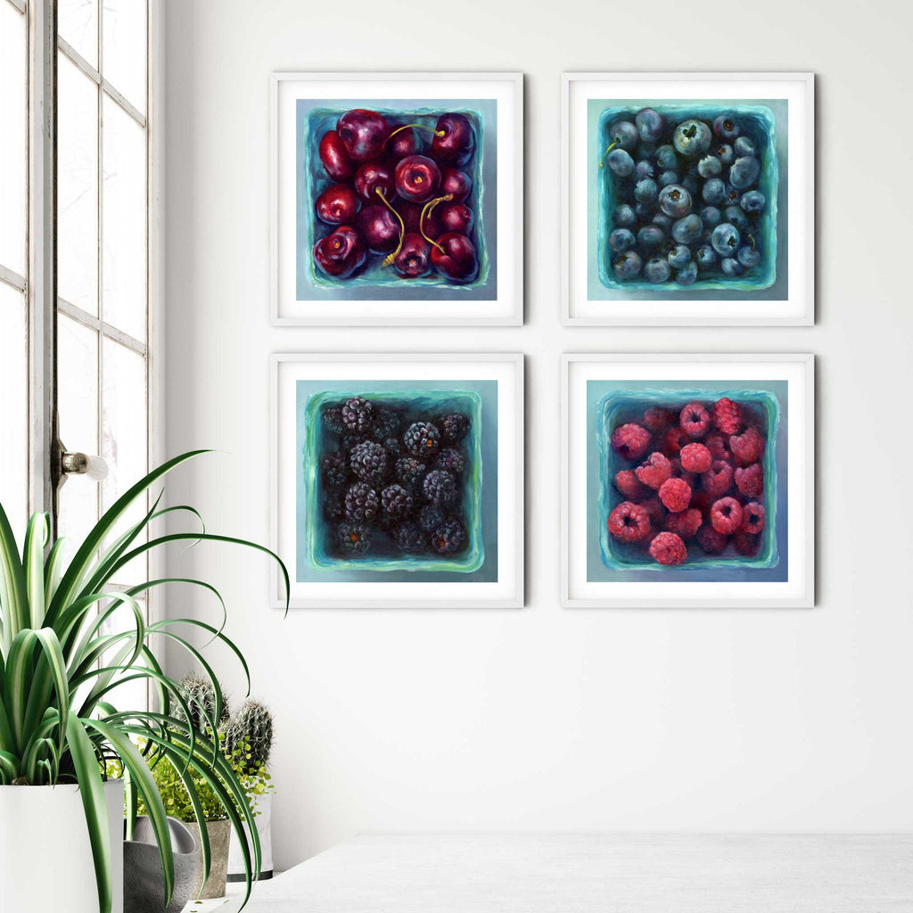 Cherry Jewel Box - Oil Painting Art Print  square fruit still life kitchen  art for wall decor – Galleria Fresco