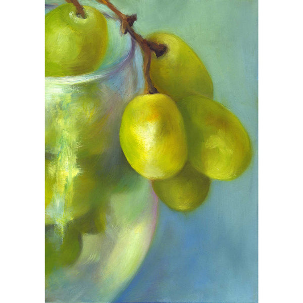 Chardonnay Cluster - Green Grapes and Wine Glass - Giclee Archival Art Print - fruit still life oil painting by Jo Bradney of Galleria Fresco